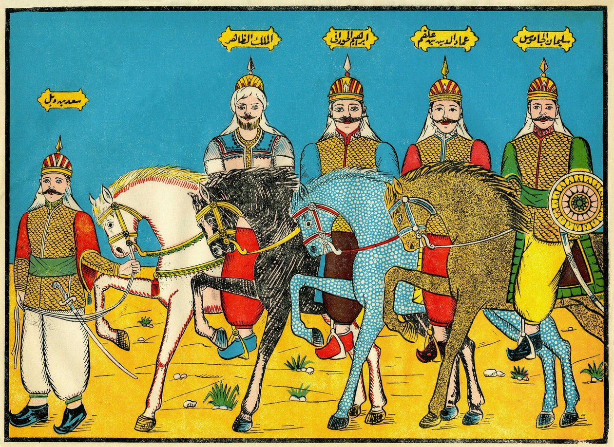 Die Mamluken, legendäre Helden in der Geschichte von Dhaher Bibars, im 13. Jahrhundert. Volksbilder, Tunesien von Tunisian School