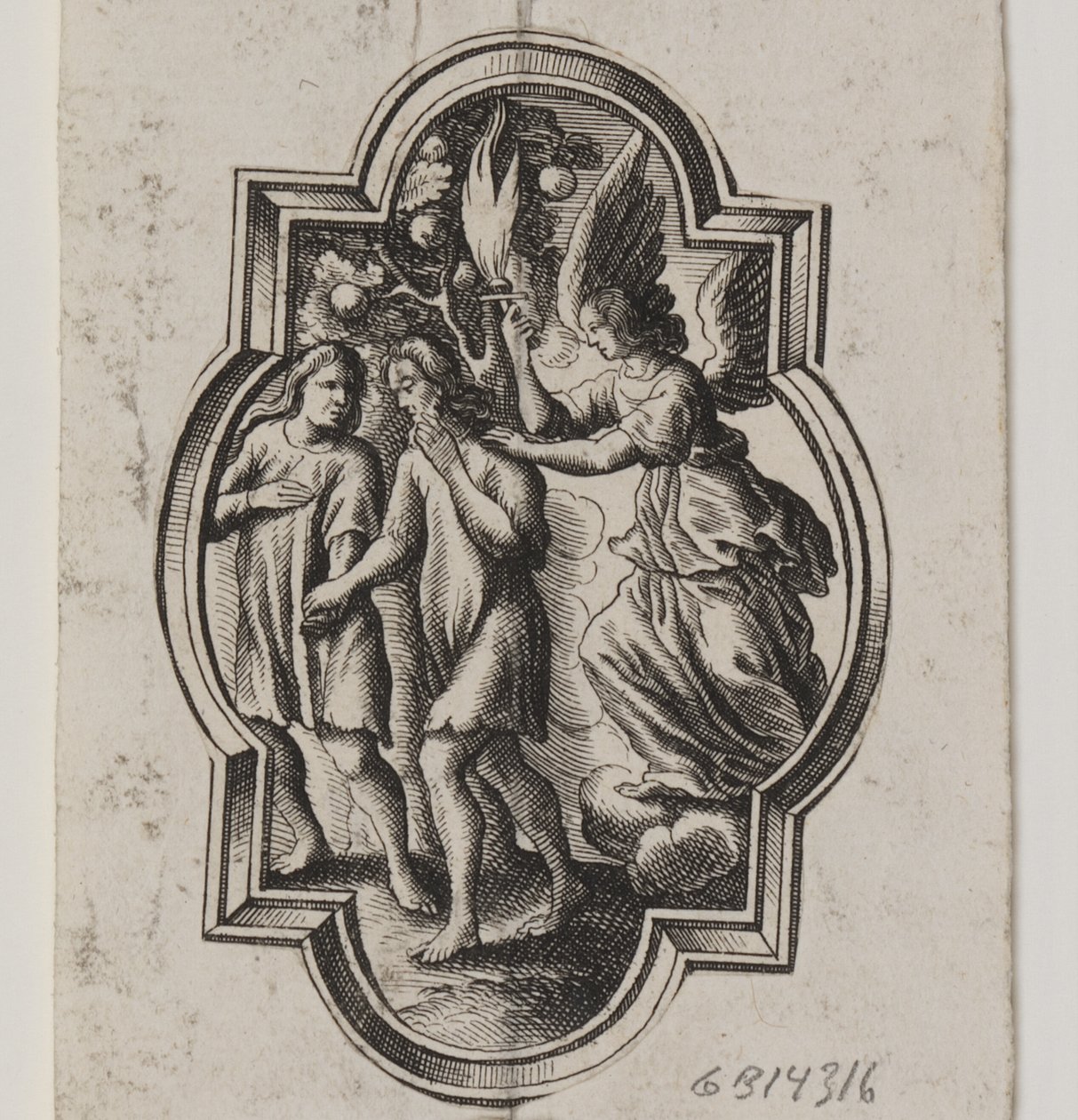 Emblem mit Adam und Eva, die aus dem Paradies vertrieben werden von Ubekendt