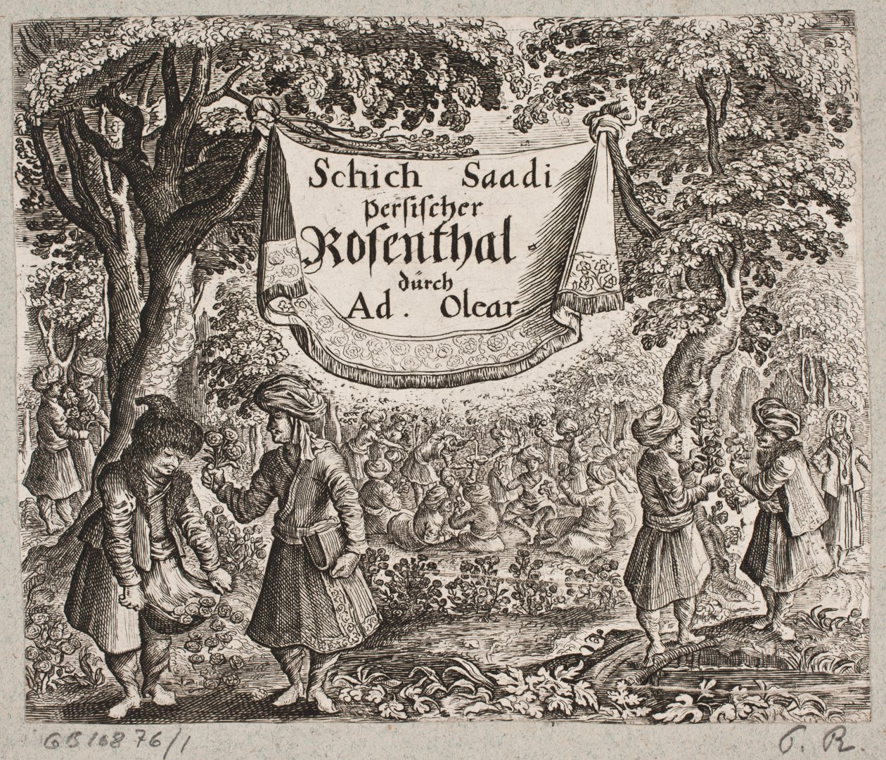 Frontispiz zu Adam Olearius, „Persianischer Rosenthal von einem sinnreichen Poeten Schich Saadi [...]“, Schleswig 1660 von Ubekendt