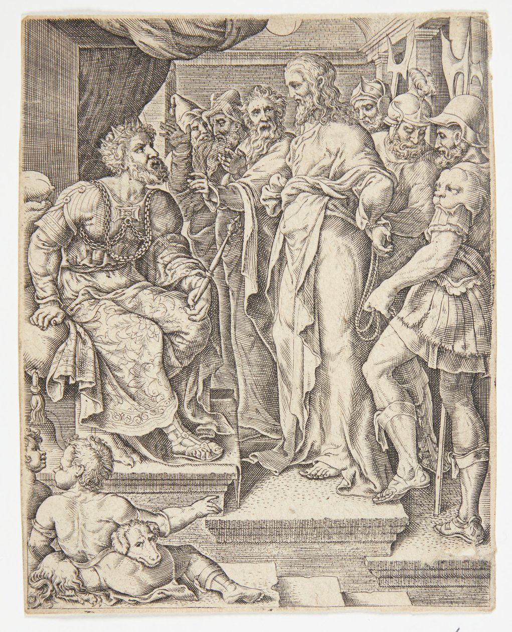 Christus vor Herodes von Ubekendt efter Dirck Volckertsz. Coornhert efter Maarten van Heemskerck