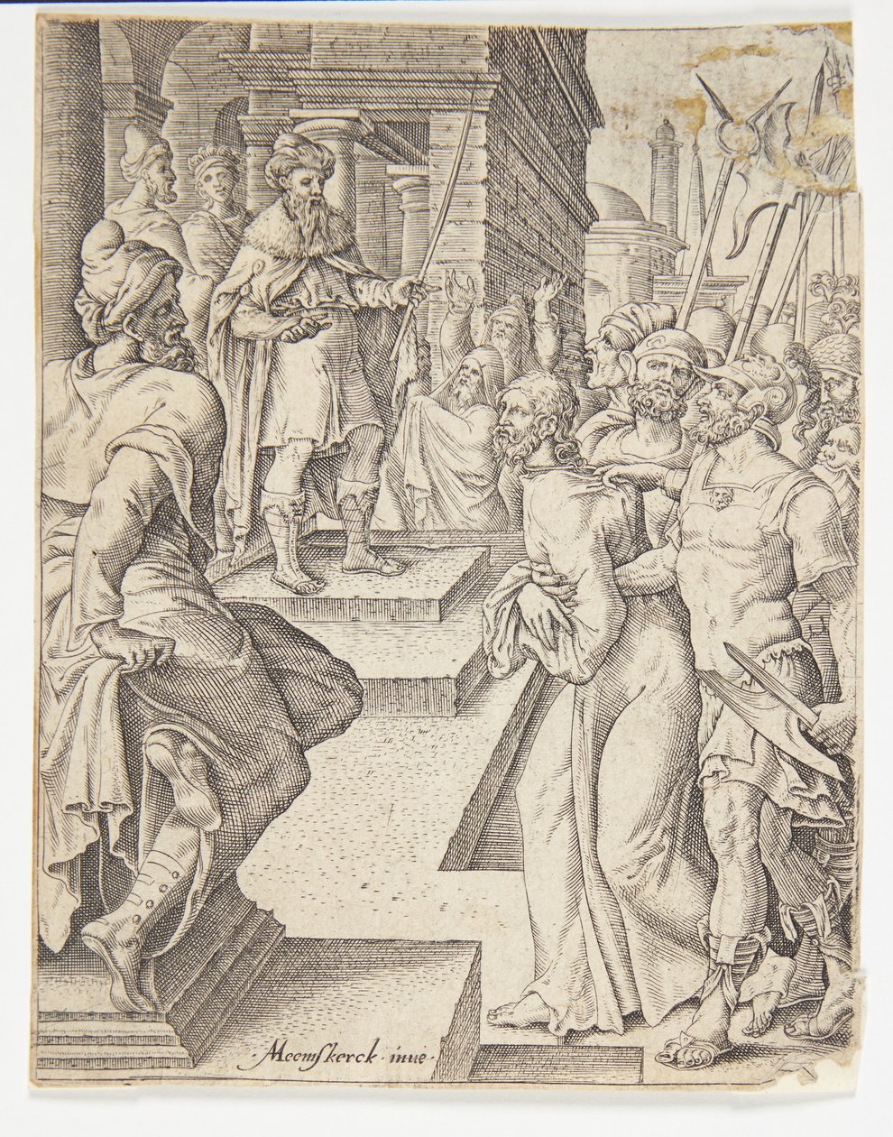 Christus vor Pilatus von Ubekendt efter Dirck Volckertsz. Coornhert efter Maarten van Heemskerck