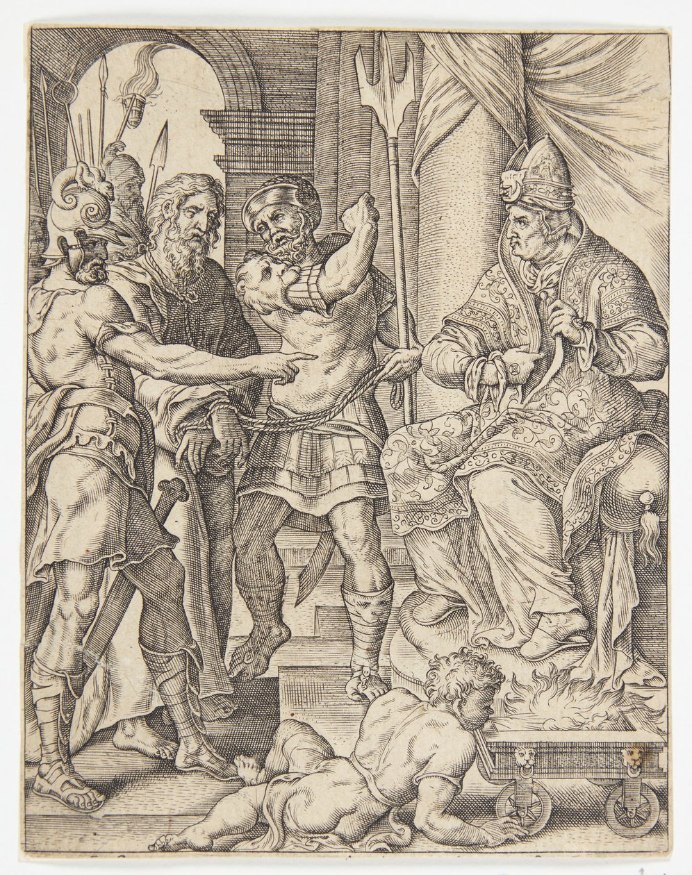 Christus vor dem Hohepriester Annas von Ubekendt efter Dirck Volckertsz. Coornhert efter Maarten van Heemskerck