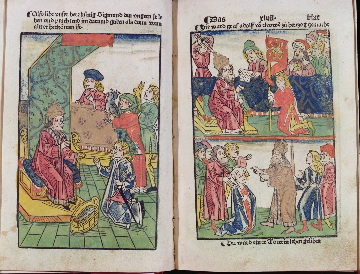 Kaiser Sigismund (1367-1437) von Luxemburg empfängt die Huldigung seiner ungarischen Untertanen, 1483 von Ulrich von Richental