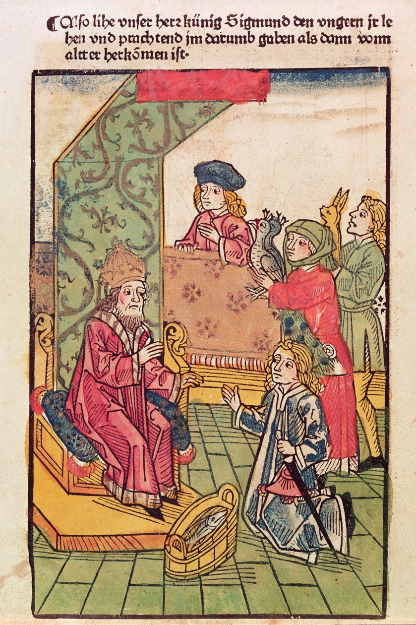 Kaiser Sigismund (1367-1437) von Luxemburg empfängt die Huldigung seiner ungarischen Untertanen, 1483 von Ulrich von Richental