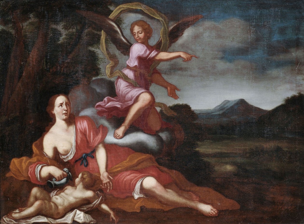 Der Engel zeigt Hagar und Ismael den Weg zum rettenden Brunnen von Unbekannt Unbekannt