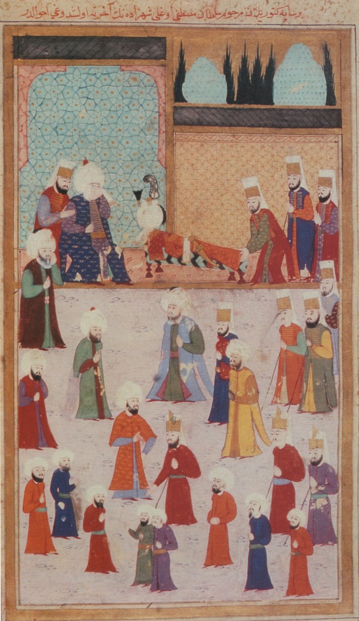 Osmanische Miniatur, die das Begräbnis von Prinz Mustafa in Bursa darstellt von Unbekannt Unbekannt