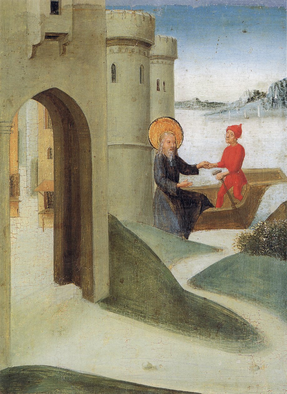 Weingartener Heilig-Blut-Tafel von 1489. Landesmuseum Württemberg, Stuttgart. Tafel 4: Longinus verlässt Jerusalem und fährt auf einem Schiff nach Italien von Unbekannt Unbekannt