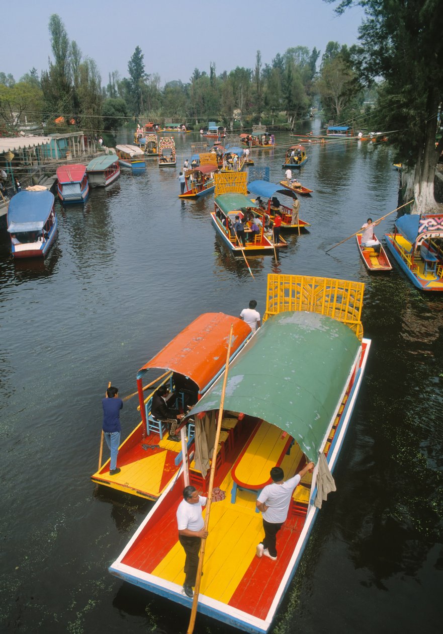 Trajineras auf einem Kanal von Unbekannt Unbekannt