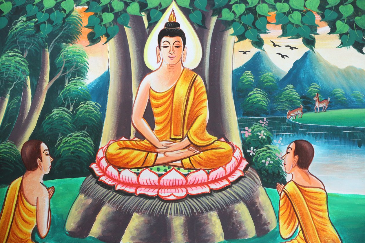 20151103, Kasi, Laos: Malerei, die die Lebensgeschichte von Shakyamuni Buddha darstellt von Unbekannt