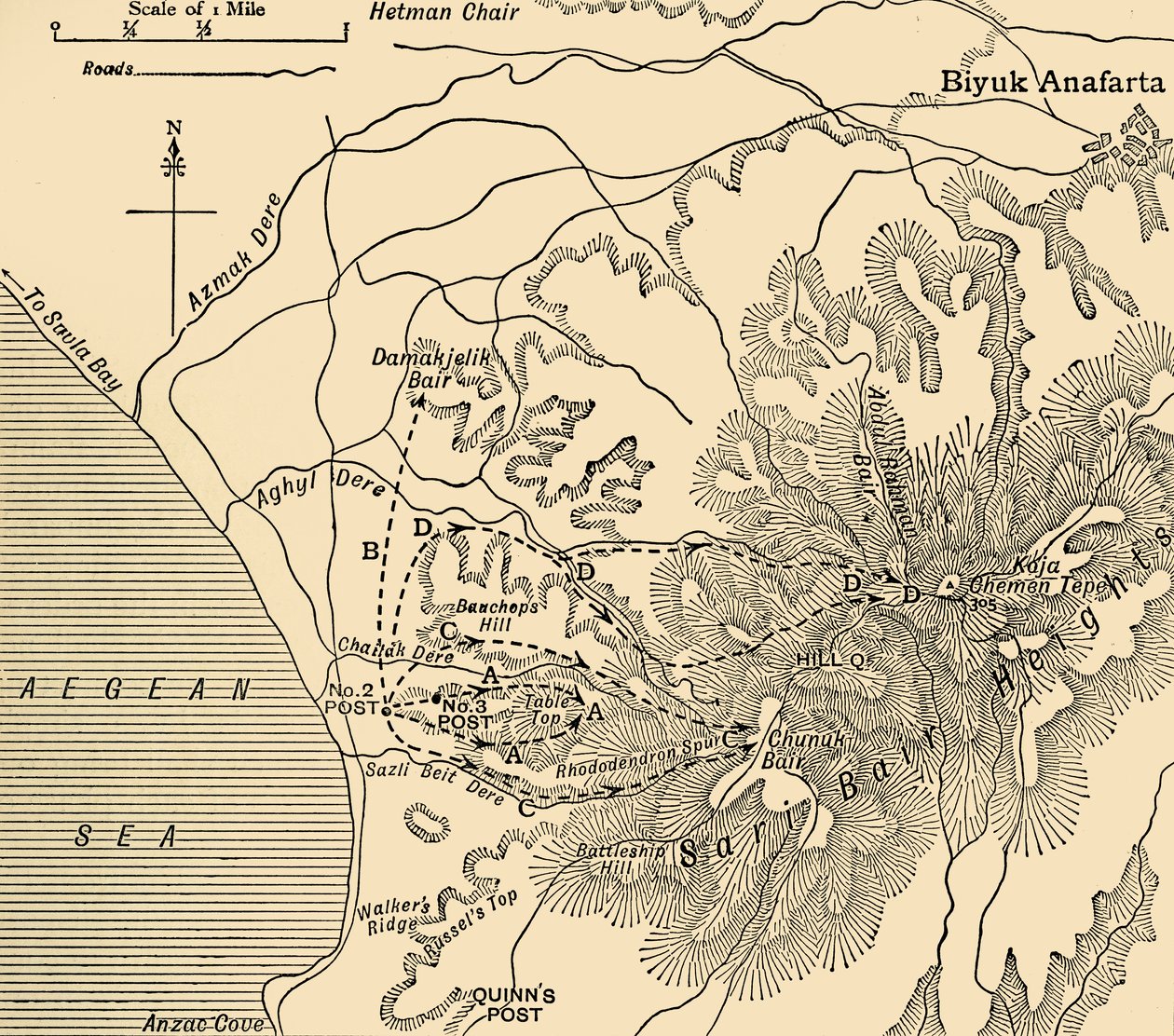 ANZAC-Vormarsch, Gallipoli-Halbinsel, Erster Weltkrieg, 1915, ca. 1920 von Unbekannt