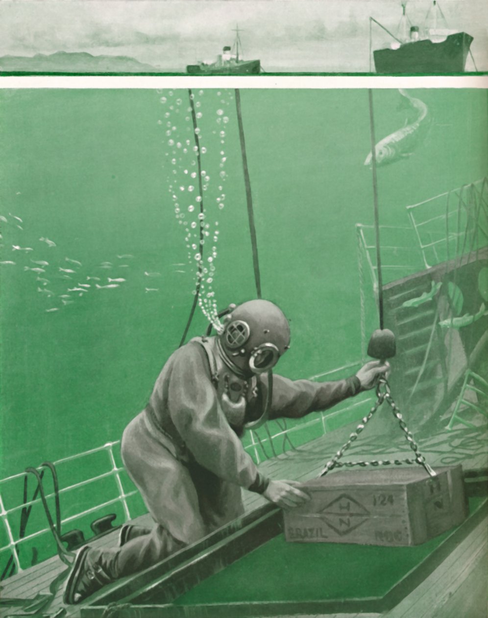 Ein Taucher arbeitet unter enormem Druck, 1935 von Unbekannt