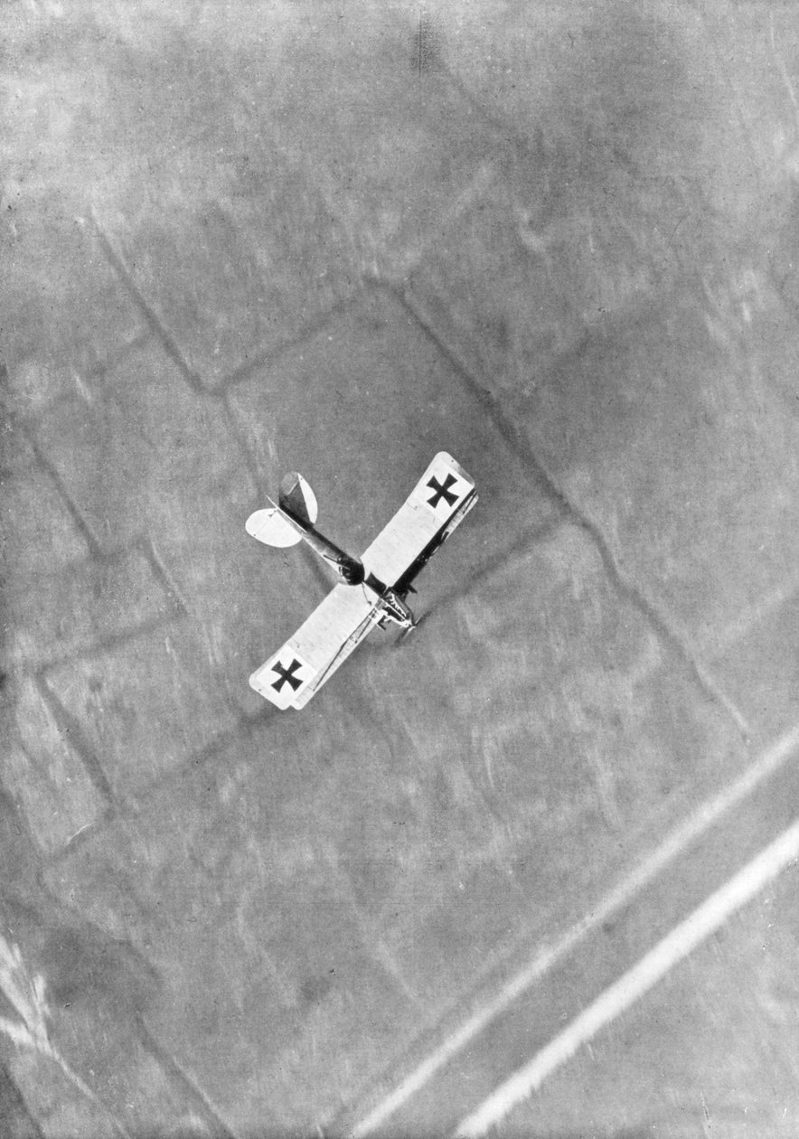 Ein deutsches Aviatik-Flugzeug im Flug von einem belgischen Flieger fotografiert, Ypern, Belgien, 1916 von Unbekannt