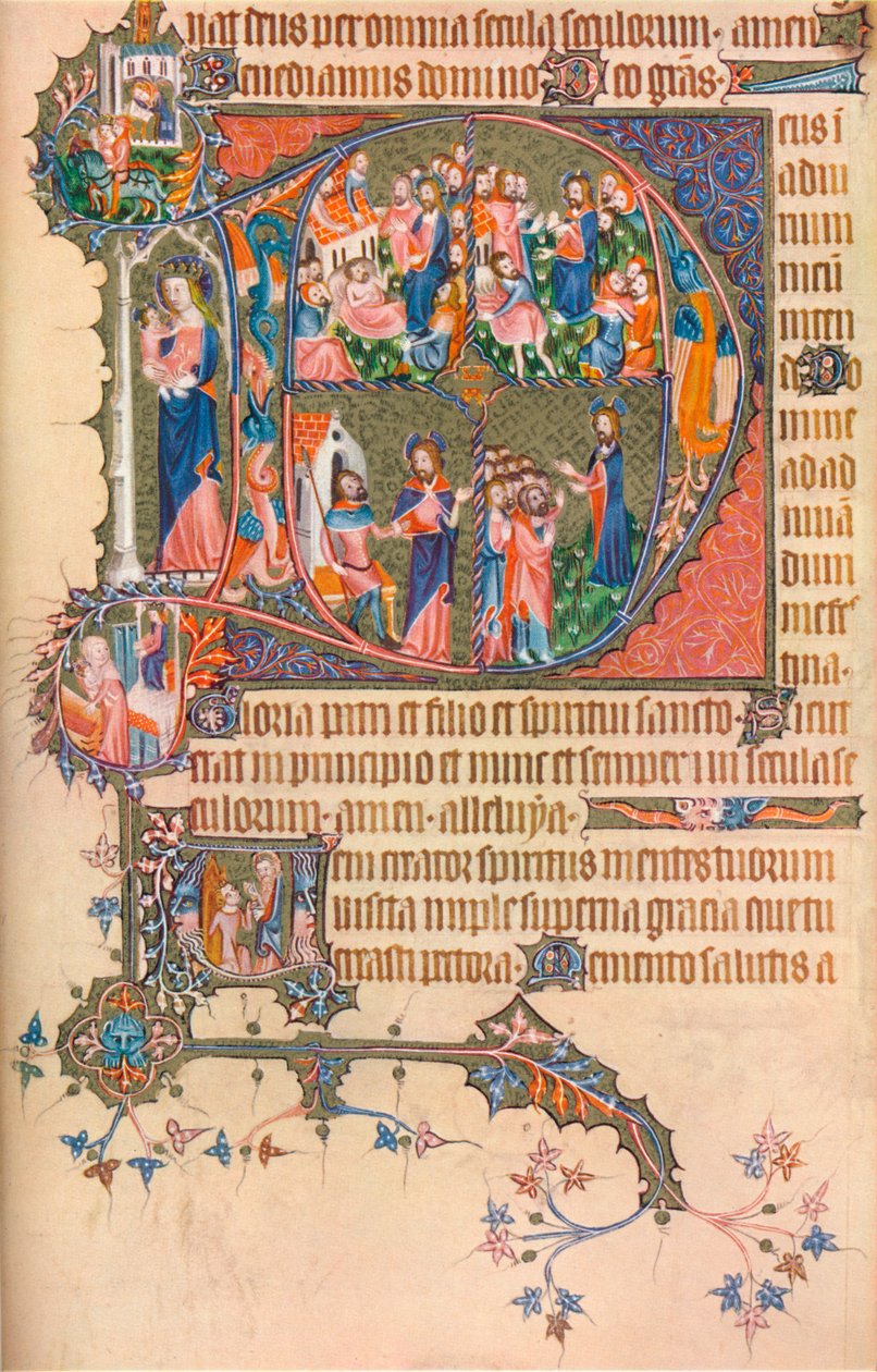 Eine Seite aus dem Egerton Bohun Psalter-Stundenbuch, 1370, 1937 von Unbekannt