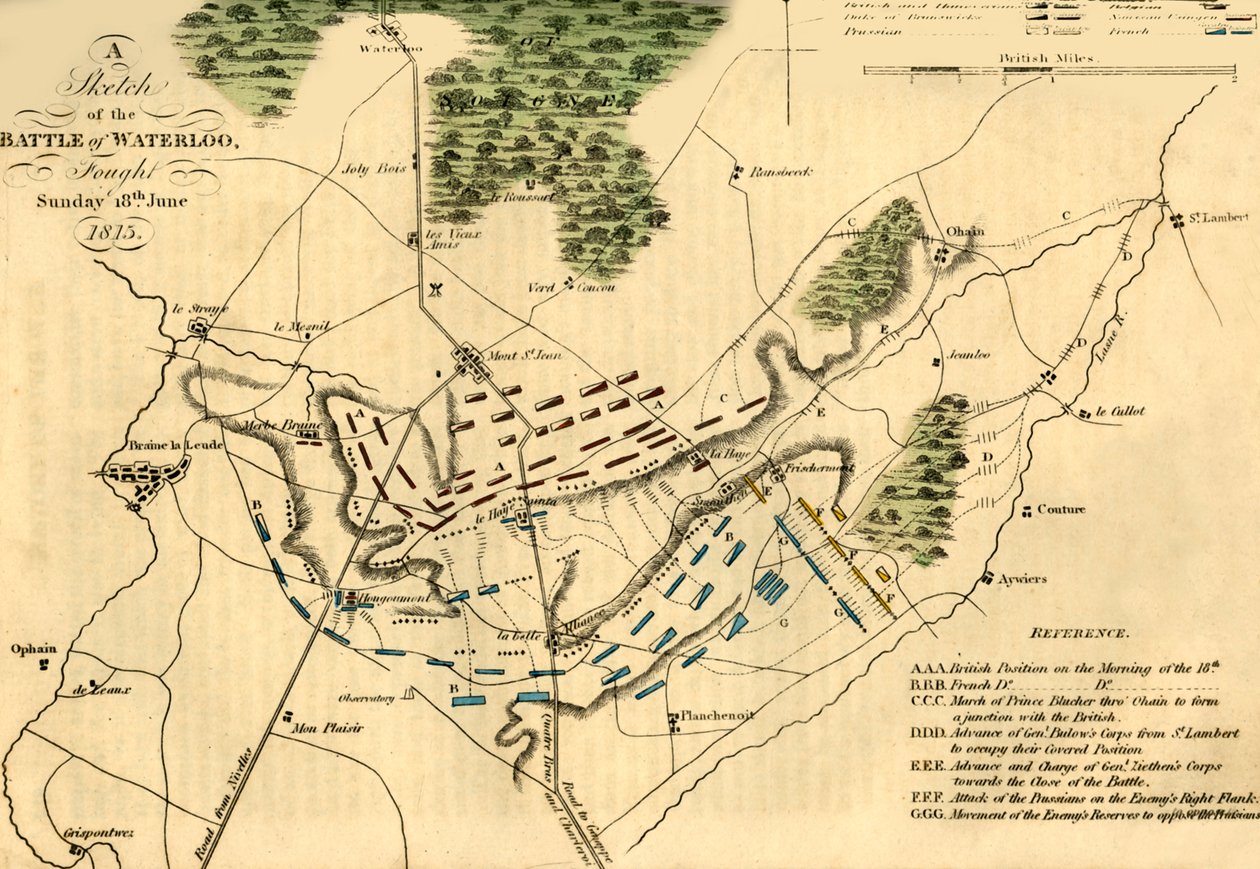 Eine Skizze der Schlacht von Waterloo, 18. Juni 1815, 1816 von Unbekannt