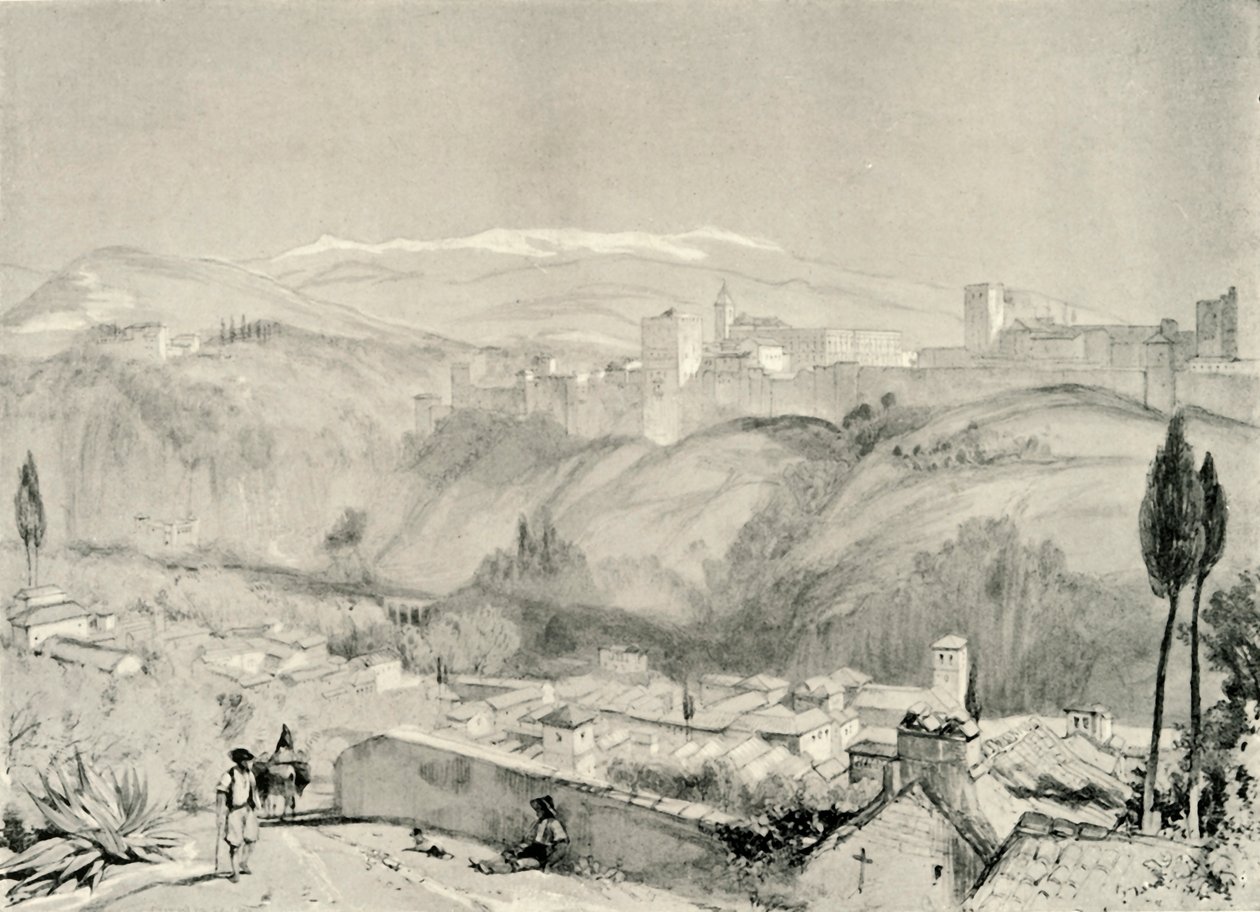 Ein Blick auf die Alhambra vom Albaycin, 19. Jahrhundert, 1907 von Unbekannt