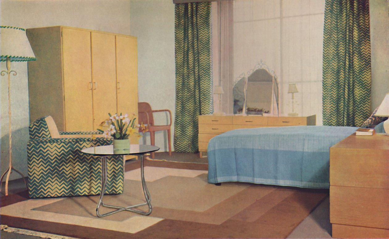Ein Schlafzimmer entworfen von Miss P. E. Humphries, 1936 von Unbekannt