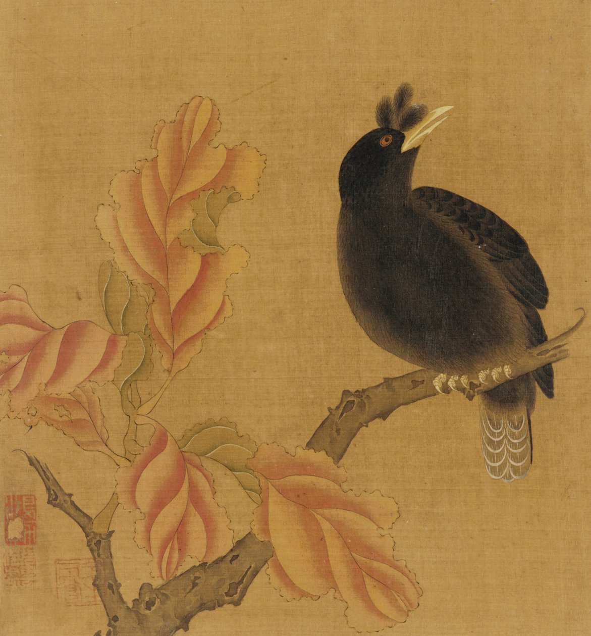 Eine Amsel auf einem Ast, Herbstblätter, Qing-Dynastie, 18. Jahrhundert von Unbekannt