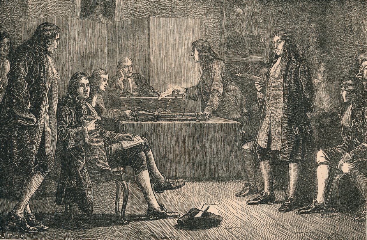 Ein Treffen der Royal Society in Crane Court, Fleet Street, London, 18. Jahrhundert, ca. 1880 von Unbekannt