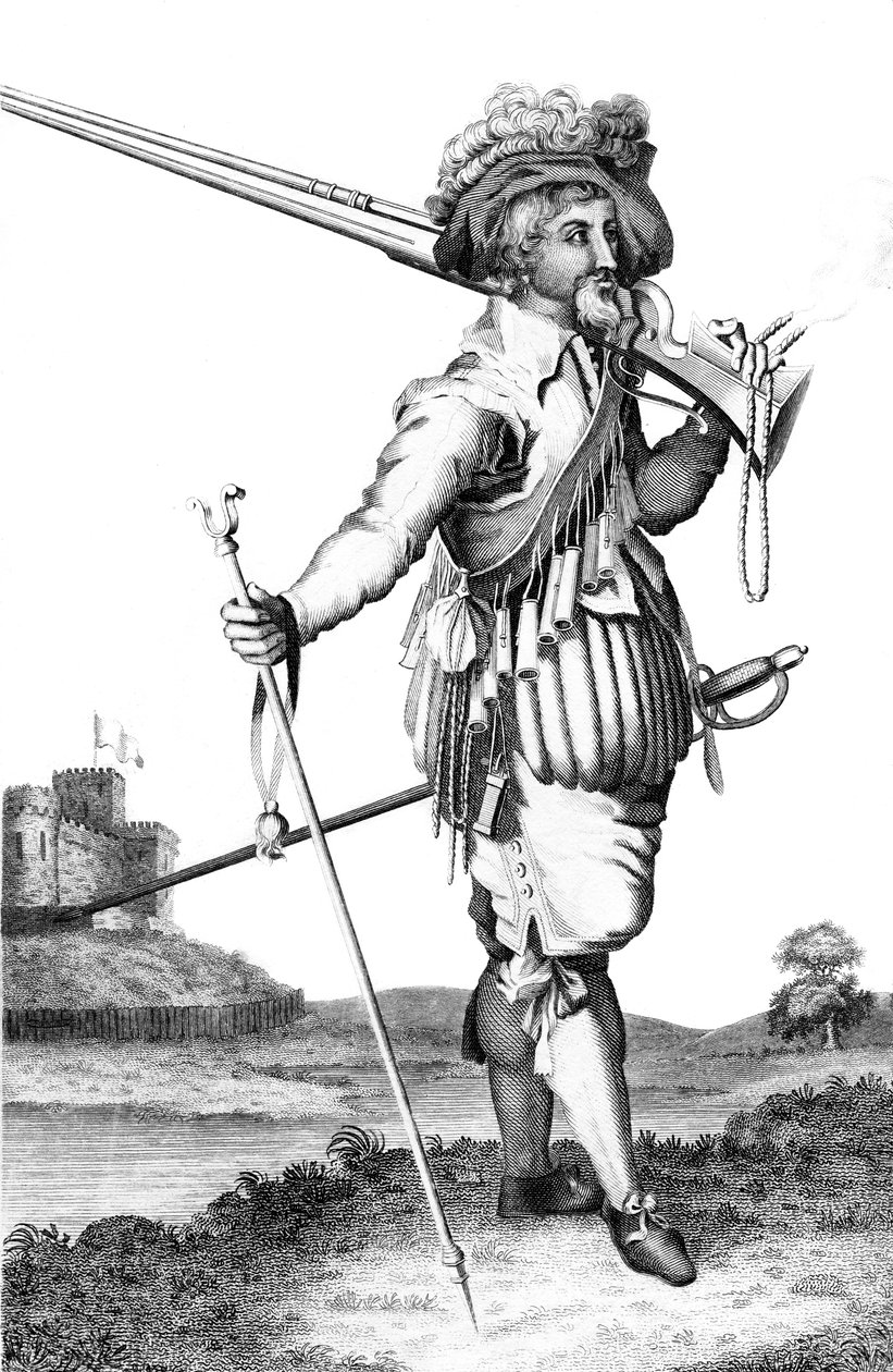 Ein Musketier bei der Einführung von Feuerwaffen, 1798 von Unbekannt