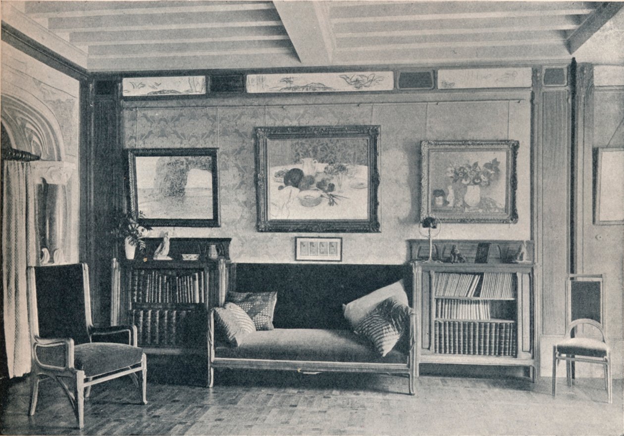 Ein Zimmer in der Pariser Residenz von Monsieur G. Roucher, mit Möbeln von Maurice Dufrene, ca. 1909 von Unbekannt