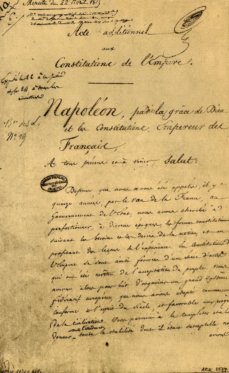 Zusatzakte zu den Verfassungen des Reiches, 22. April 1815, 1921 von Unbekannt
