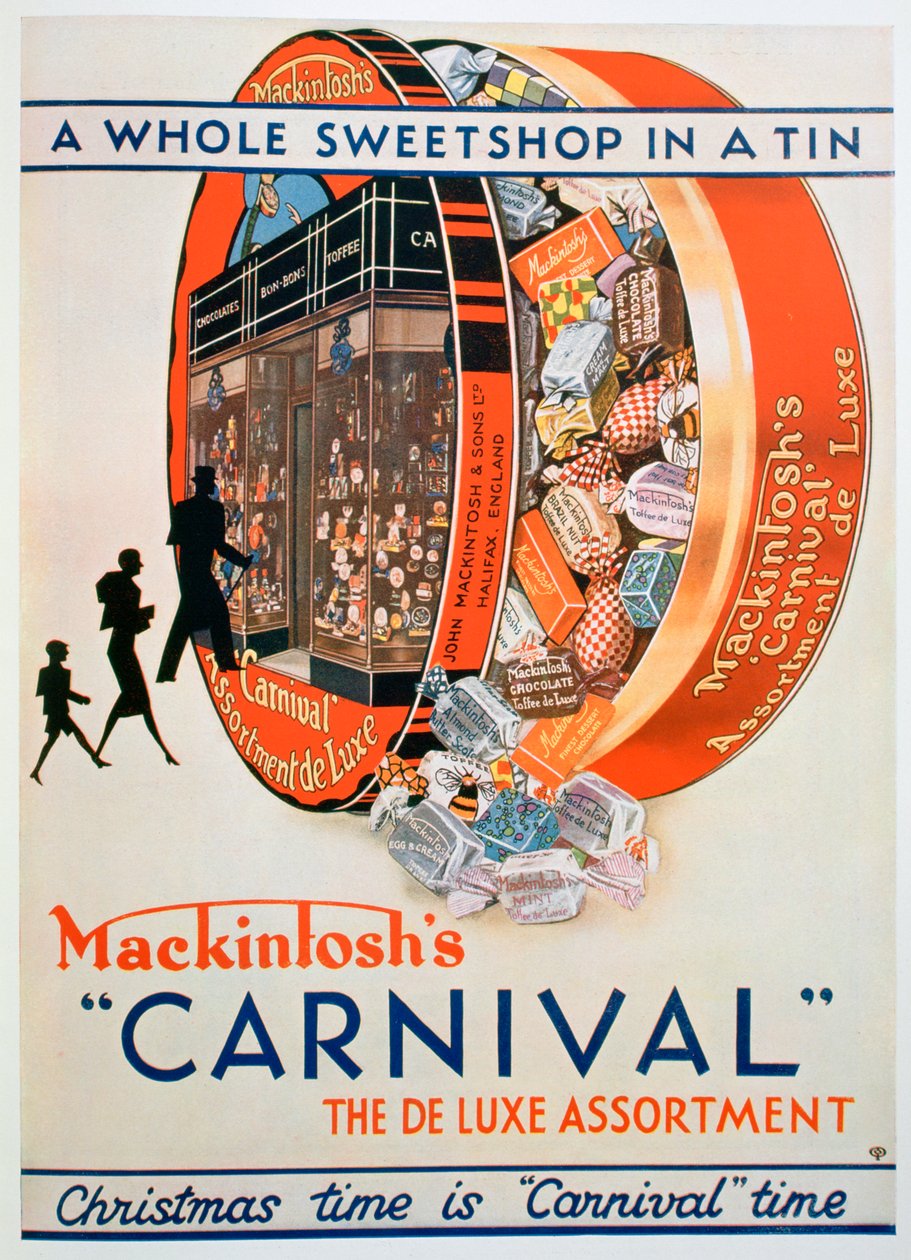 Werbung für Mackintoshs Karneval-Toffee-Sortimente, 1930 von Unbekannt