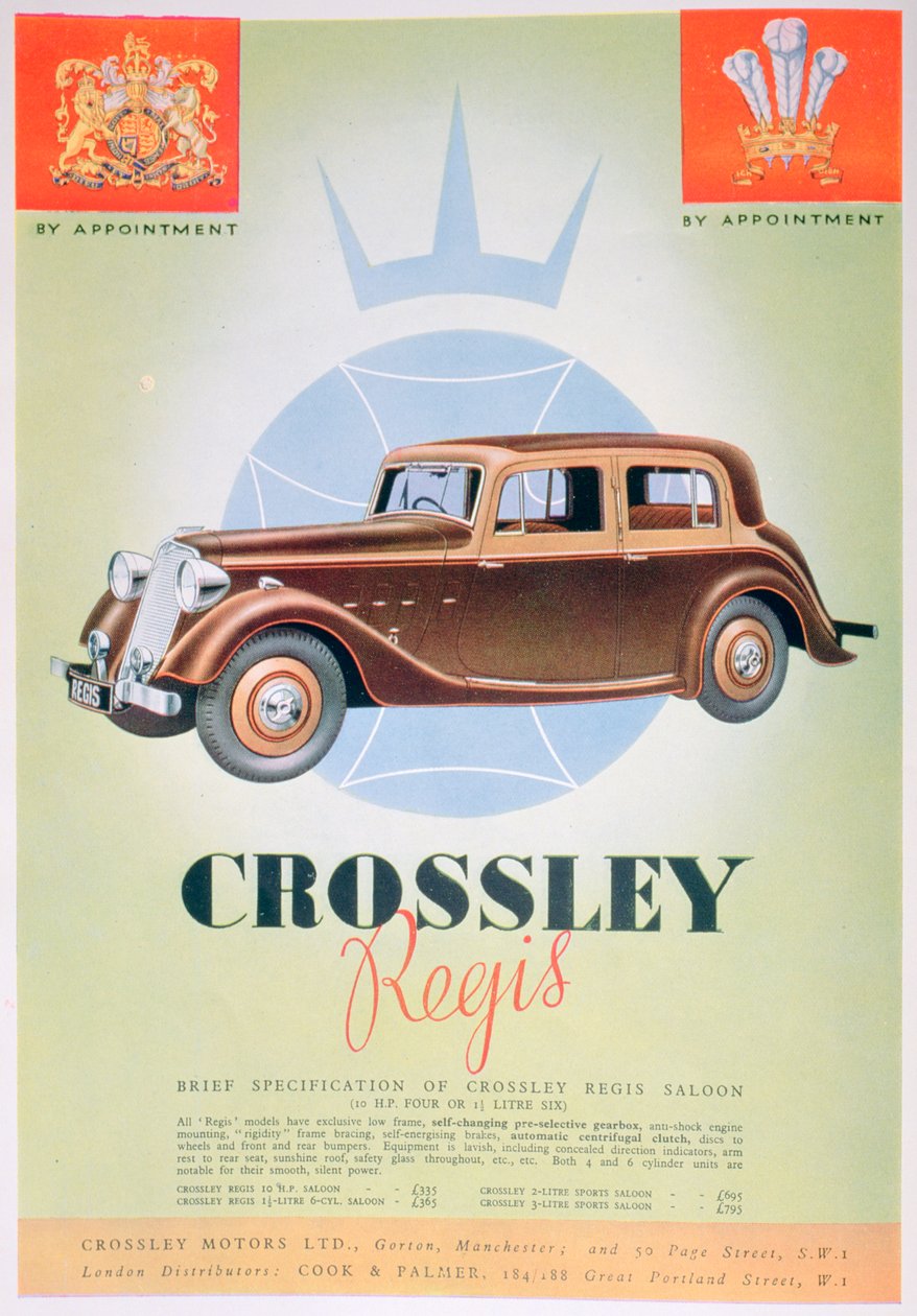 Werbung für das Crossley Regis Auto, 1935 von Unbekannt