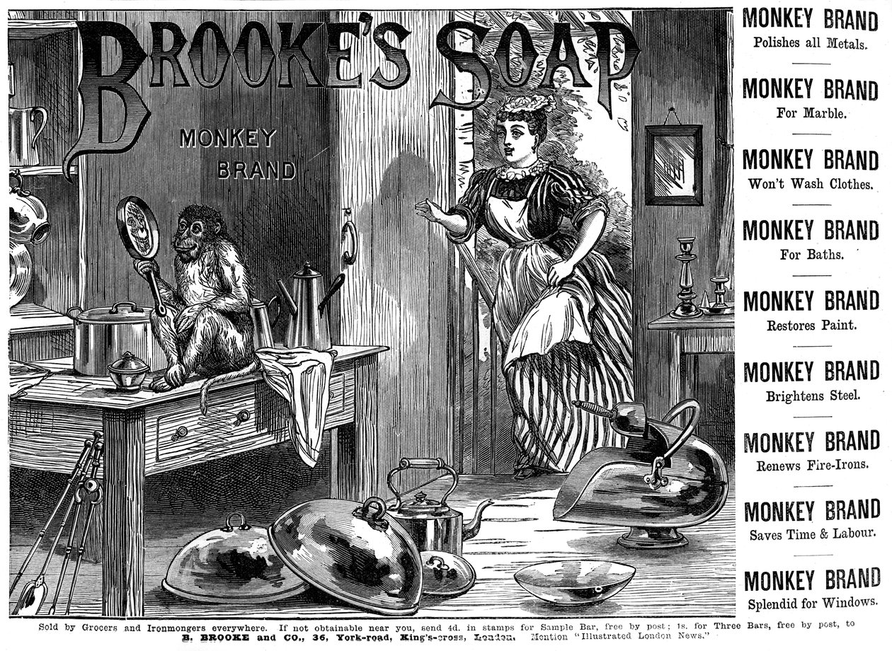 Werbung für Brookes Monkey Brand Soap, 1887 von Unbekannt