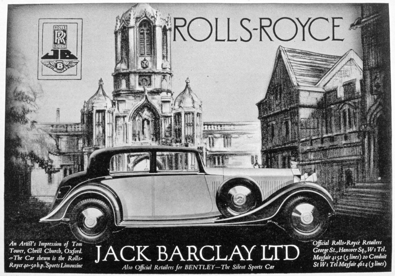 Werbung für Jack Barclay Ltd, Rolls-Royce und Bentley Händler, 1935 von Unbekannt
