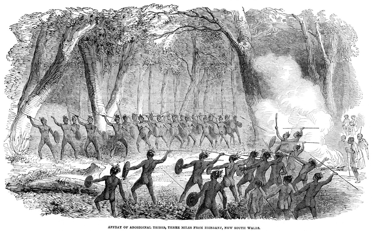 Zusammenstoß der Aborigines, drei Meilen von Brisbane, New South Wales, 1854 von Unbekannt