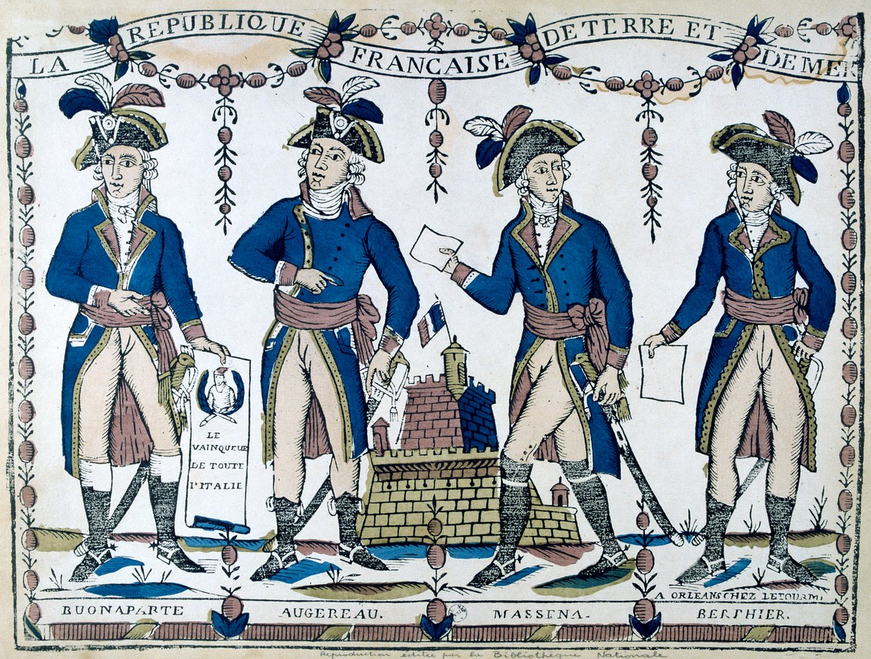 Allegorien von Bonaparte, Augereau, Massina, Berphier, Frankreich, 1789 von Unbekannt