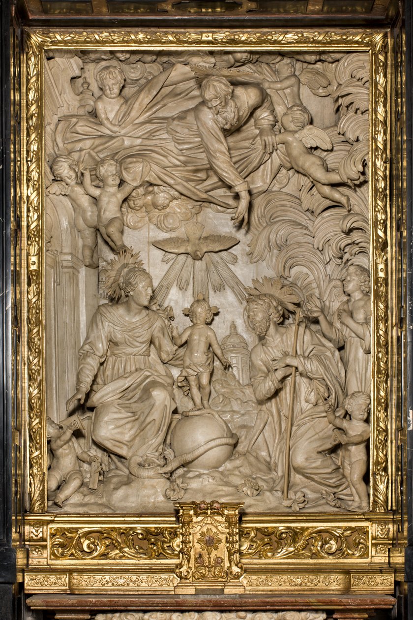 Altar des Heiligen Joseph oder Altar der Heiligen Familie, Hochrelief, Giacomo Bertesi 1668, Kathedrale Santa Maria Assunta, Kathedrale, Cremona, Lombardei, Italien (Foto) von Unbekannt