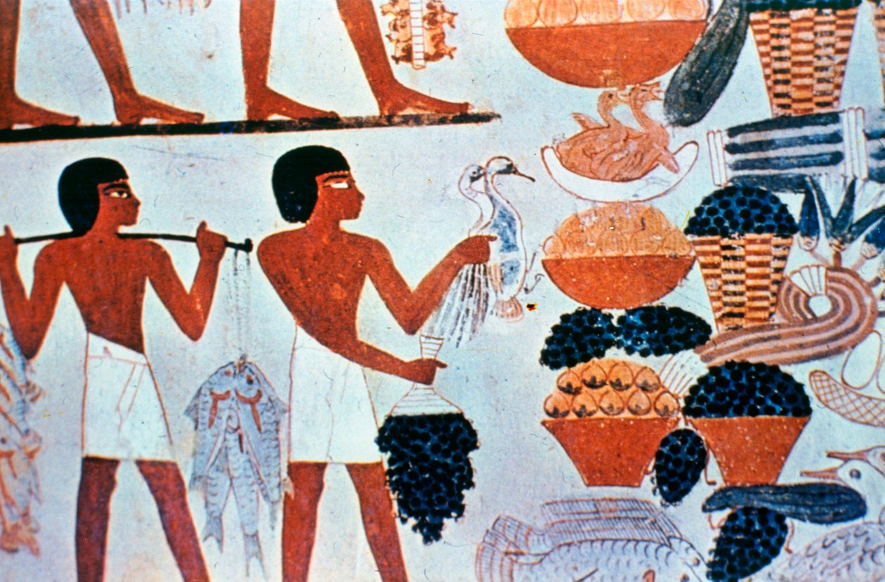 Alte ägyptische Wandmalereien in einem Grab in Theben, Ägypten von Unbekannt