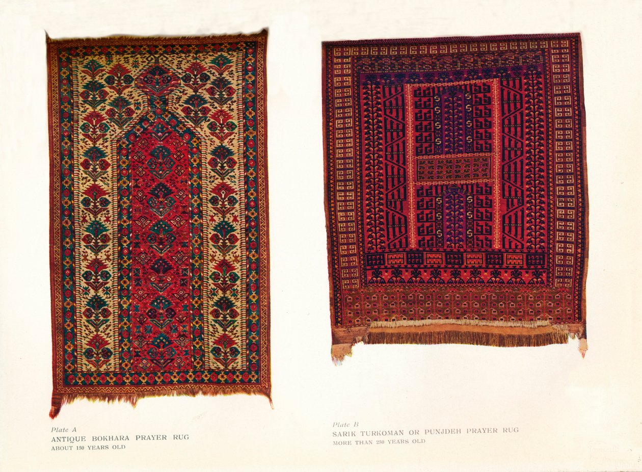 Antiker Buchara-Gebetsteppich und Sarik-Turkmenen- oder Punjdeh-Gebetsteppich, ca. 1920 von Unbekannt