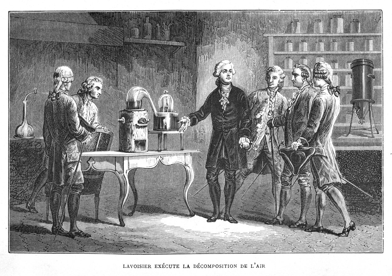 Antoine Laurent Lavoisier, französischer Chemiker, demonstriert seine Entdeckung des Sauerstoffs, 1776 1874 von Unbekannt