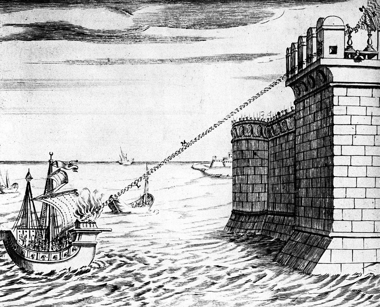 Archimedes Brennspiegel, Gerät verwendet bei der Belagerung von Syrakus, 215-212 v. Chr., 1642 von Unbekannt