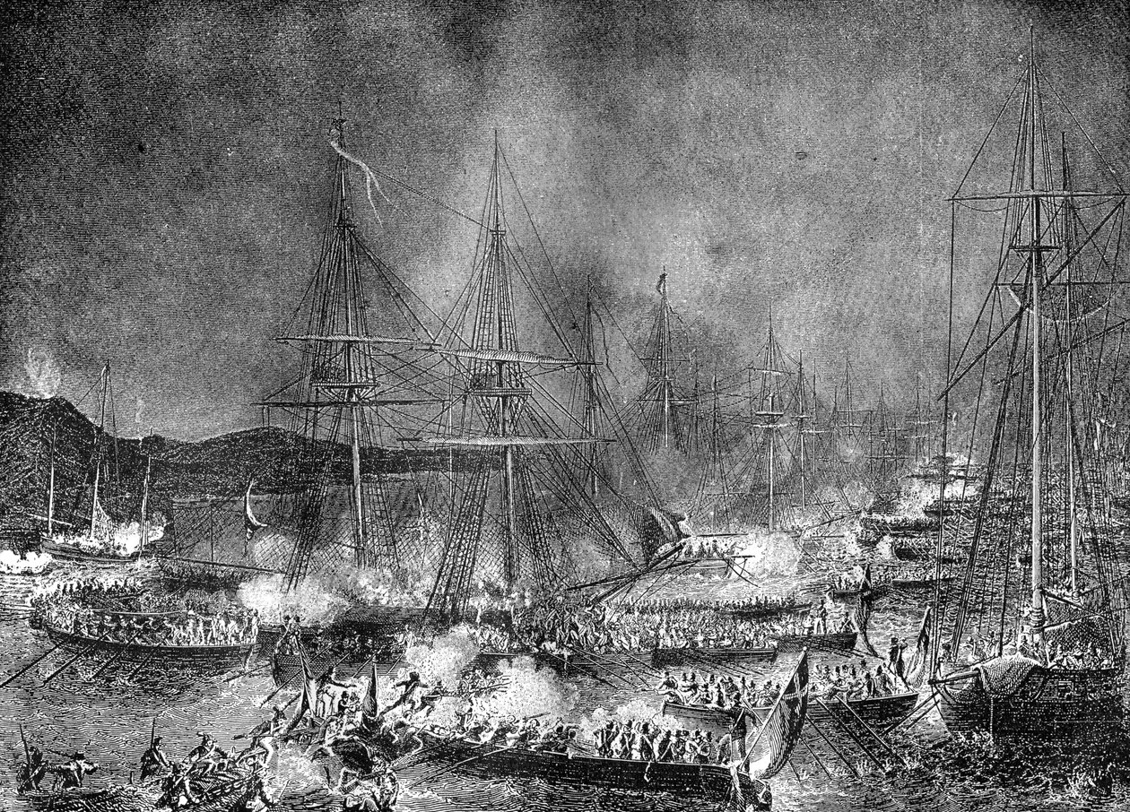 Angriff auf die französische Invasionsflotte bei Boulogne, Frankreich, 15.-16. August 1801, 1882-1884 von Unbekannt