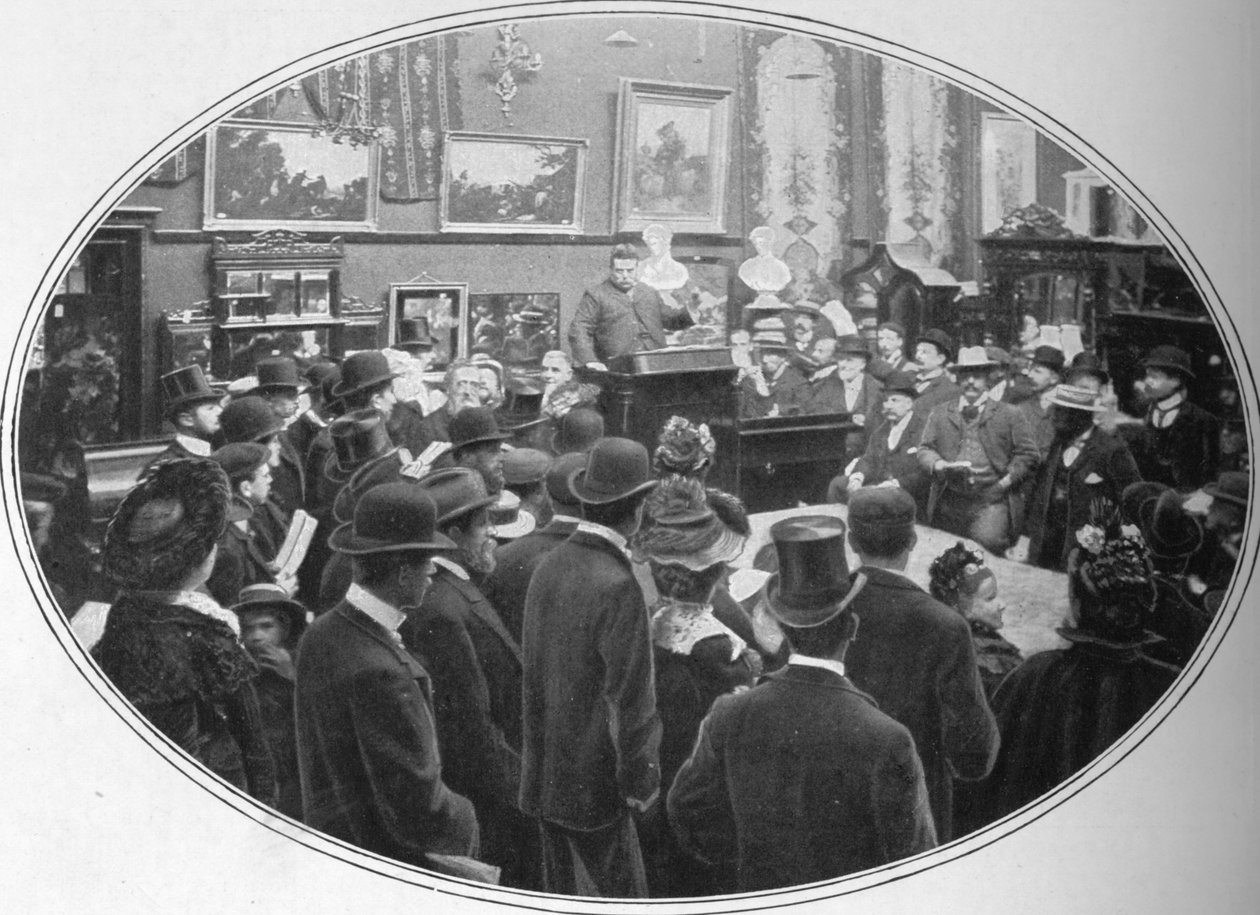 Auktion im Gange bei Phillips Auktionatoren, London, ca. 1901 von Unbekannt