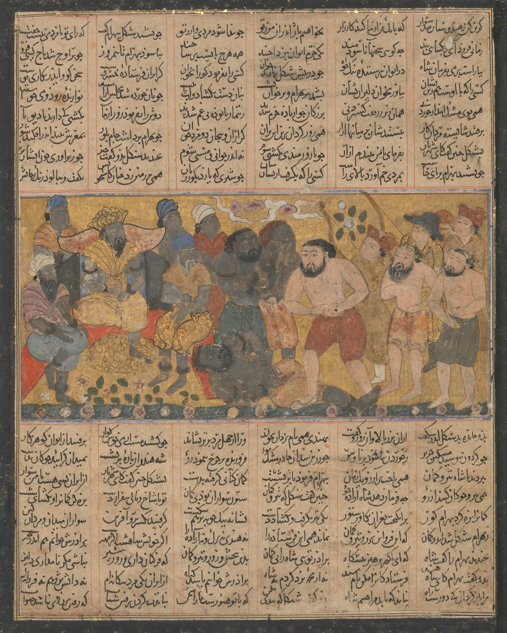 Bahram Gur zeigt seine Fähigkeiten im Ringen am Hof von Shangul..., ca. 1300-30 von Unbekannt