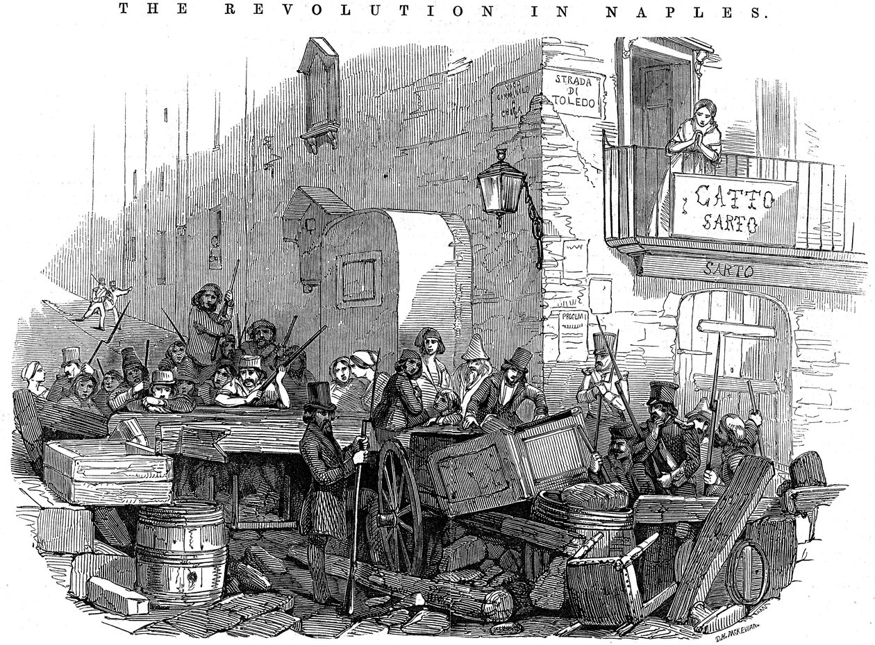 Barrikade in der Strada di Toledo kurz vor dem Angriff, Revolution in Neapel, 15. Mai 1848 von Unbekannt
