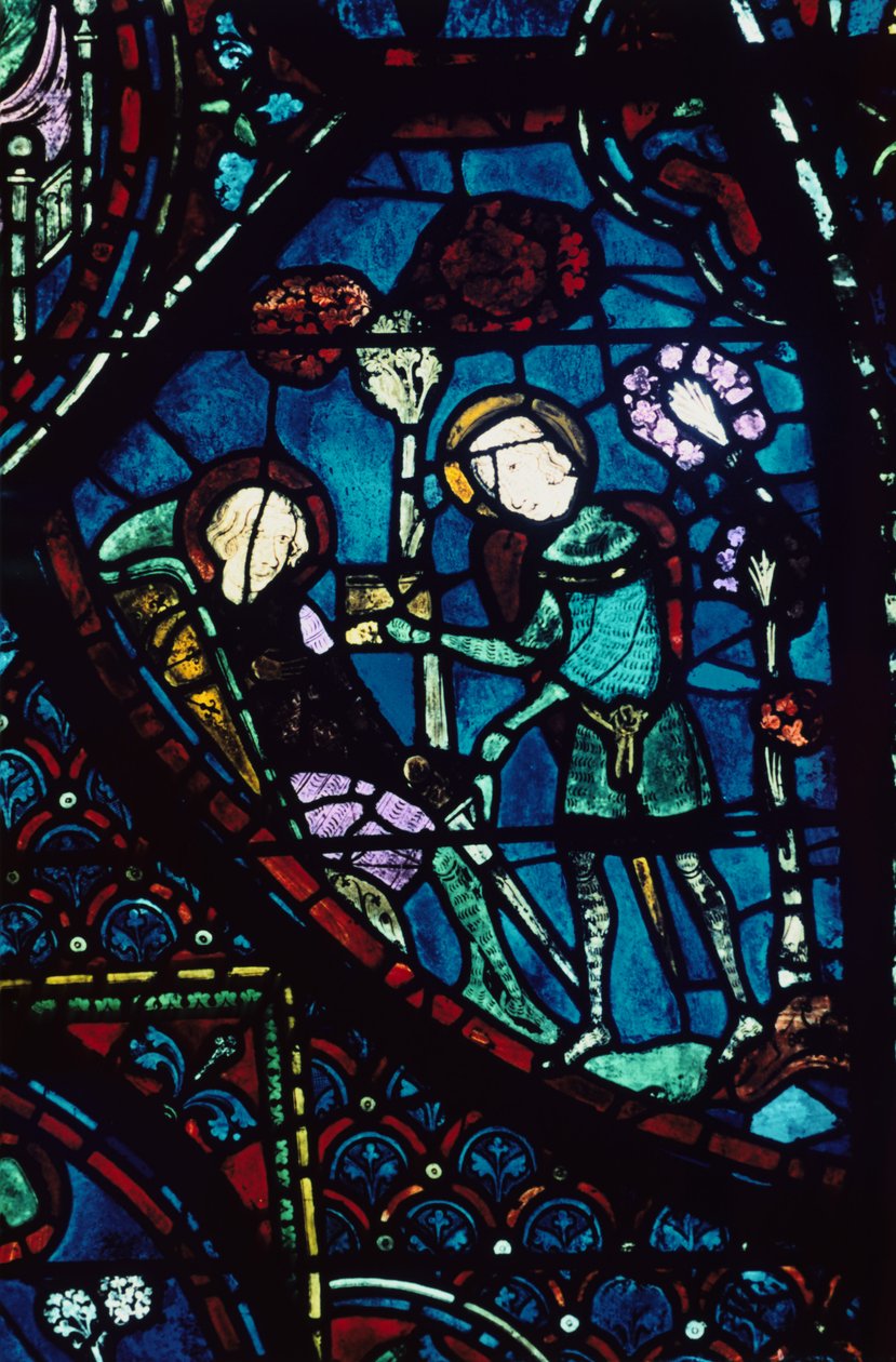Baudoin pflegt den sterbenden Roland, Buntglasfenster, Kathedrale von Chartres, Frankreich, 1194-1260 von Unbekannt