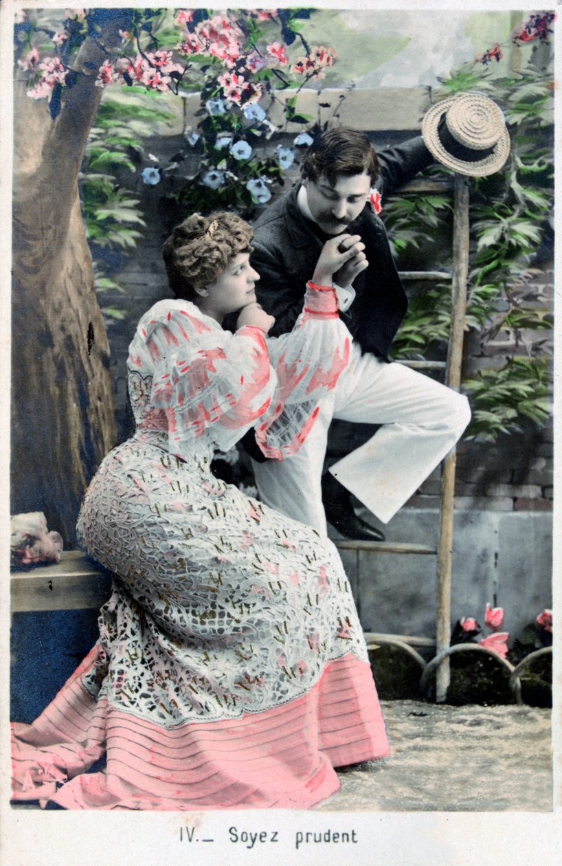 Sei vorsichtig, französische Vintage-Postkarte, ca. 1900 von Unbekannt