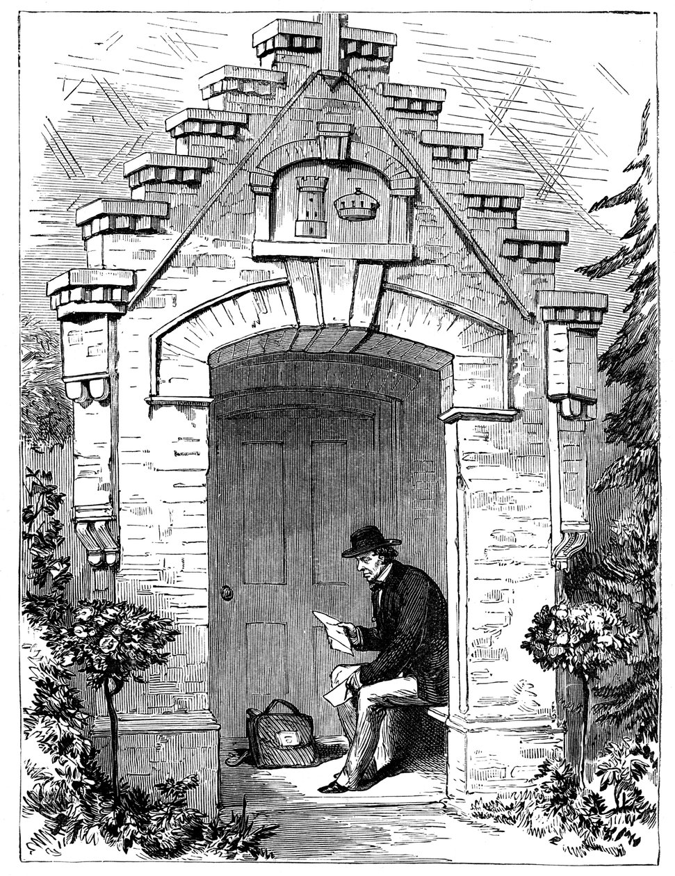 Benjamin Disraeli 1804-1881 liest Briefe auf der Veranda der Hughenden Lodge, 19. Jahrhundert von Unbekannt