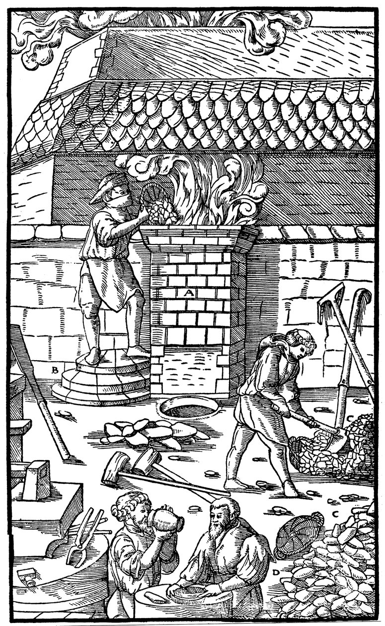 Hochofen zur Eisenerzverhüttung, 1556 von Unbekannt