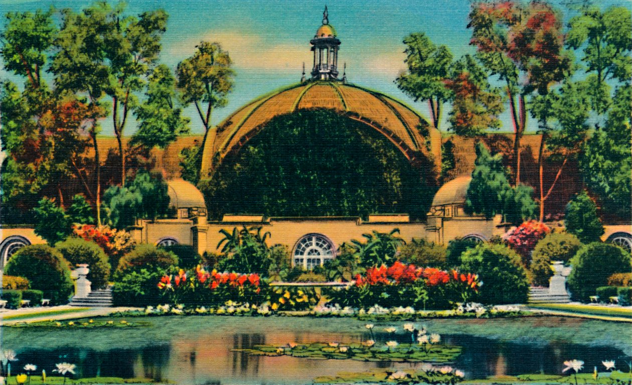 Botanisches Gebäude und Lagune. San Diego, Kalifornien, ca. 1941 von Unbekannt