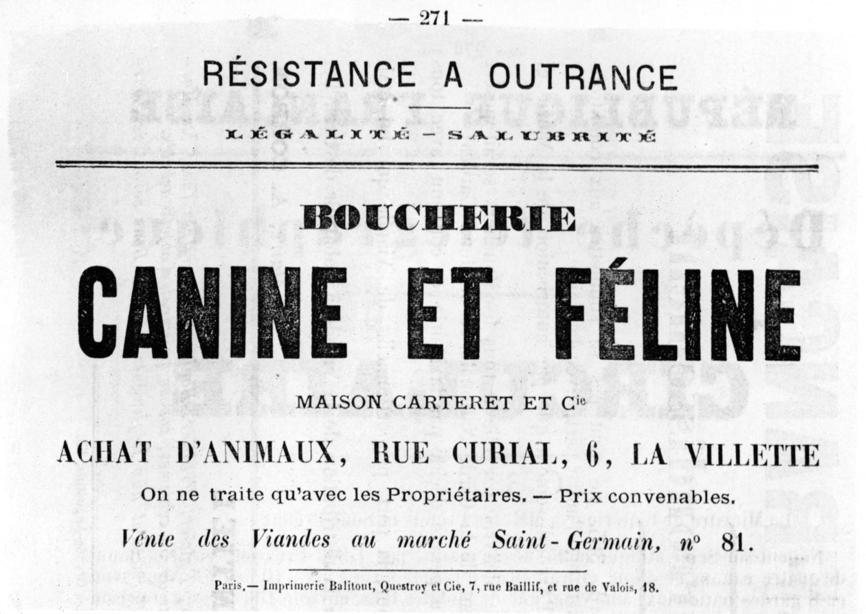 Boucherie Canine et Feline, aus Französische politische Plakate der Pariser Kommune, Mai 1871 von Unbekannt