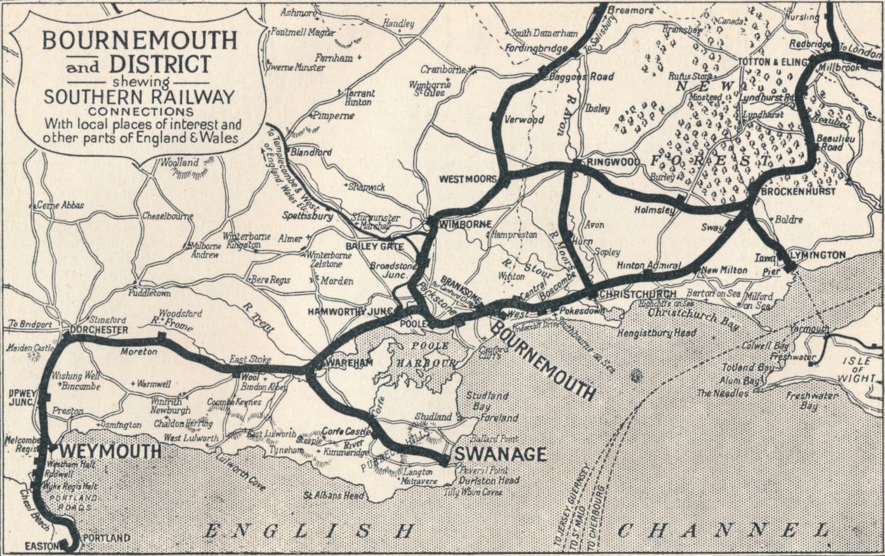 Bournemouth und Umgebung, zeigt Southern Railway Verbindungen, 1929 von Unbekannt
