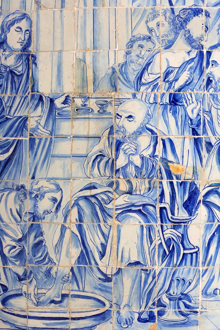 Brasilien, Bahia, Salvador: Azulejo in der Bonfim-Kirche: Jesus wäscht einem Jünger die Füße von Unbekannt