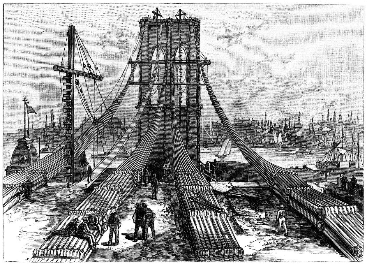 Brooklyn-Hängebrücke, New York, USA: Kabelverankerung am Brooklyn-Ufer, 1883 von Unbekannt