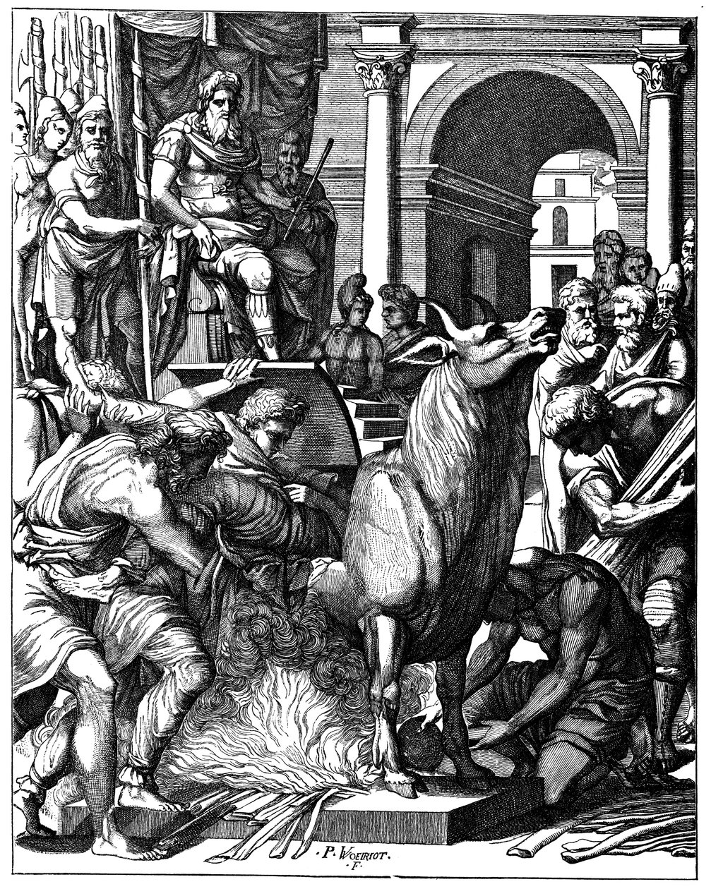 Stier des Phalaris, Tyrann von Agrigent, Sizilien, um 570 v. Chr., 16. Jahrhundert von Unbekannt